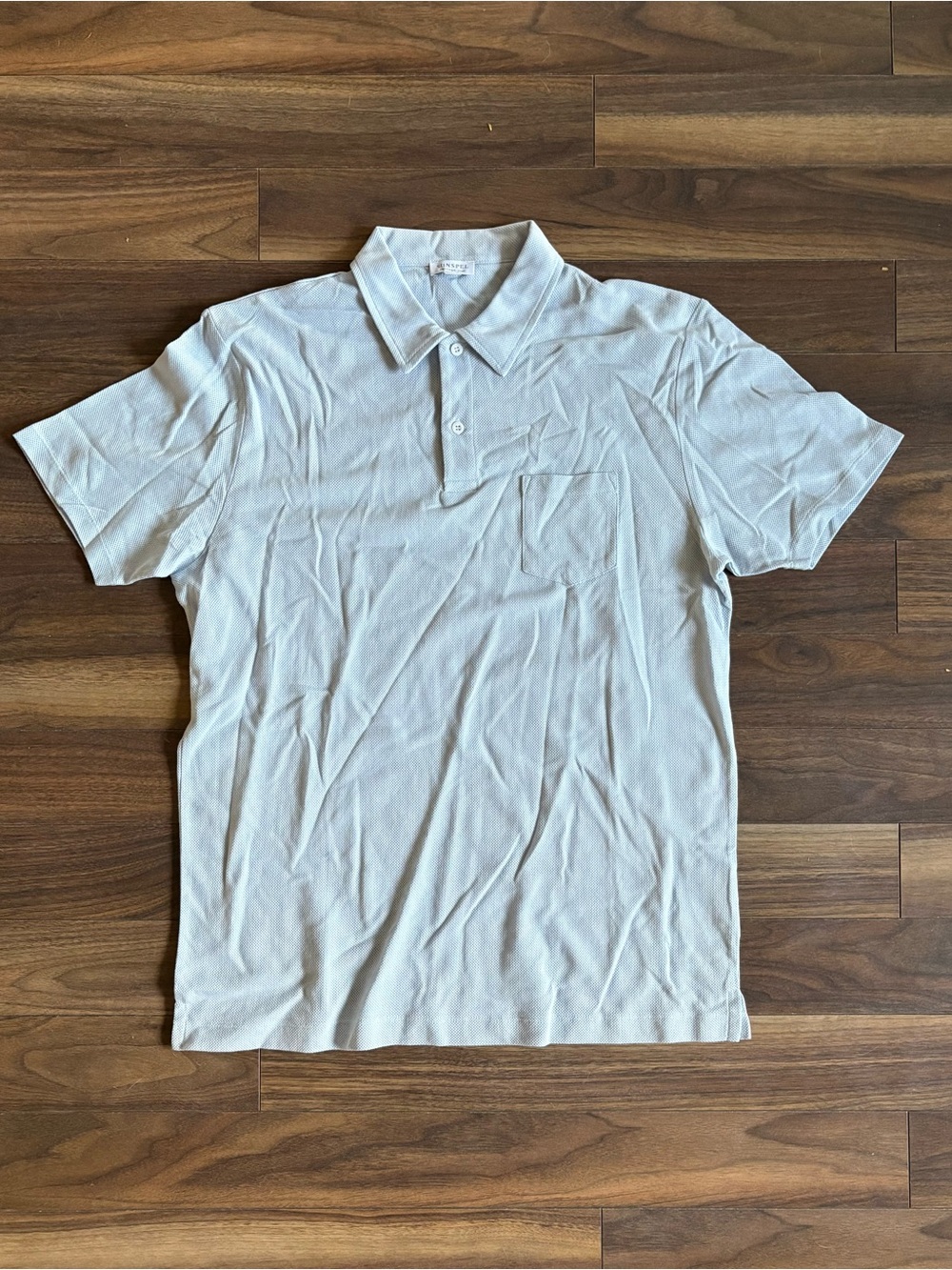 Sunspel Light Blue Short-Sleeve Polo with Chest Pocket